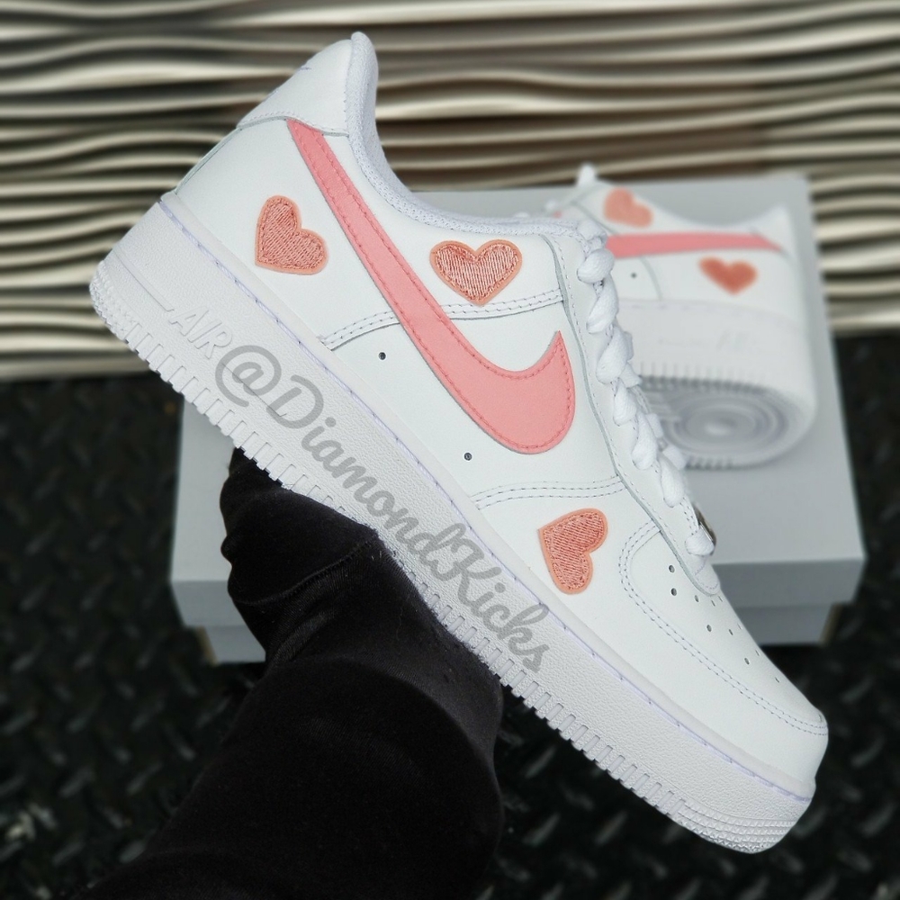 Custom Nike Air Force 1 Custom Hearts White Pink - Picture 2 of 7